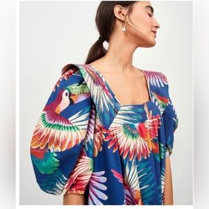 Farm Rio Navy Toucan Puff Sleeve MIDI Dress - X- Large